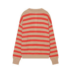 Women's Striped Knitted Sweater with Henley Button Placket Fashion Glam