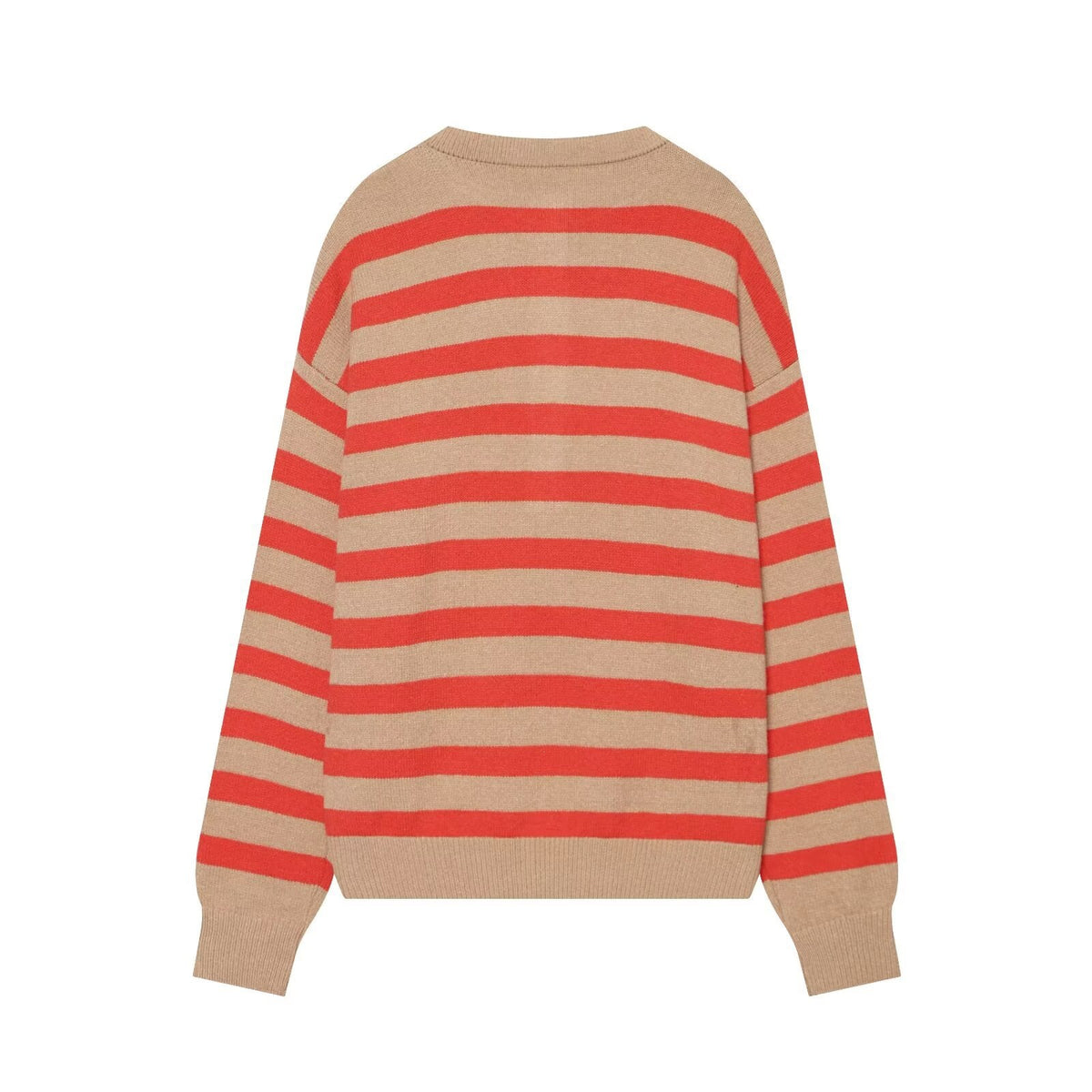 Women's Striped Knitted Sweater with Henley Button Placket Fashion Glam