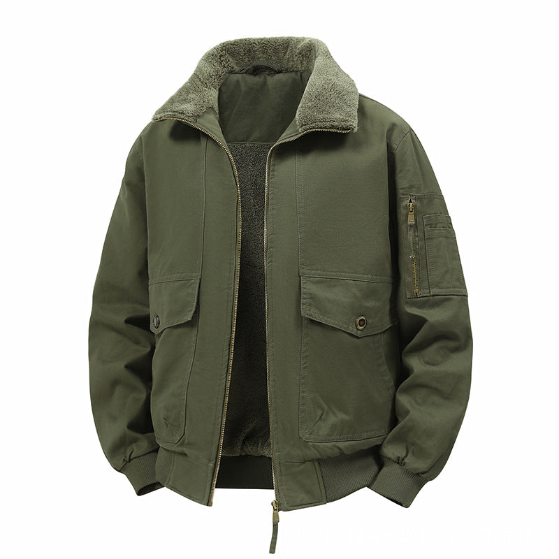 Men's Military Inspired Thermal Bomber Jacket with Teddy Lining, Arm Pocket and Snap Flap Pockets Fashion Glam