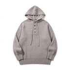 Unisex structured knit hoodie with half placket and drawstring hood Fashion Glam