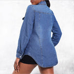 Women's tailored denim shirt with patch pockets and snap front Fashion Glam
