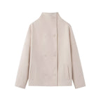 Women Short Cut Double Breasted Wool Blend Cocoon Coat with Stand-up Collar Fashion Glam