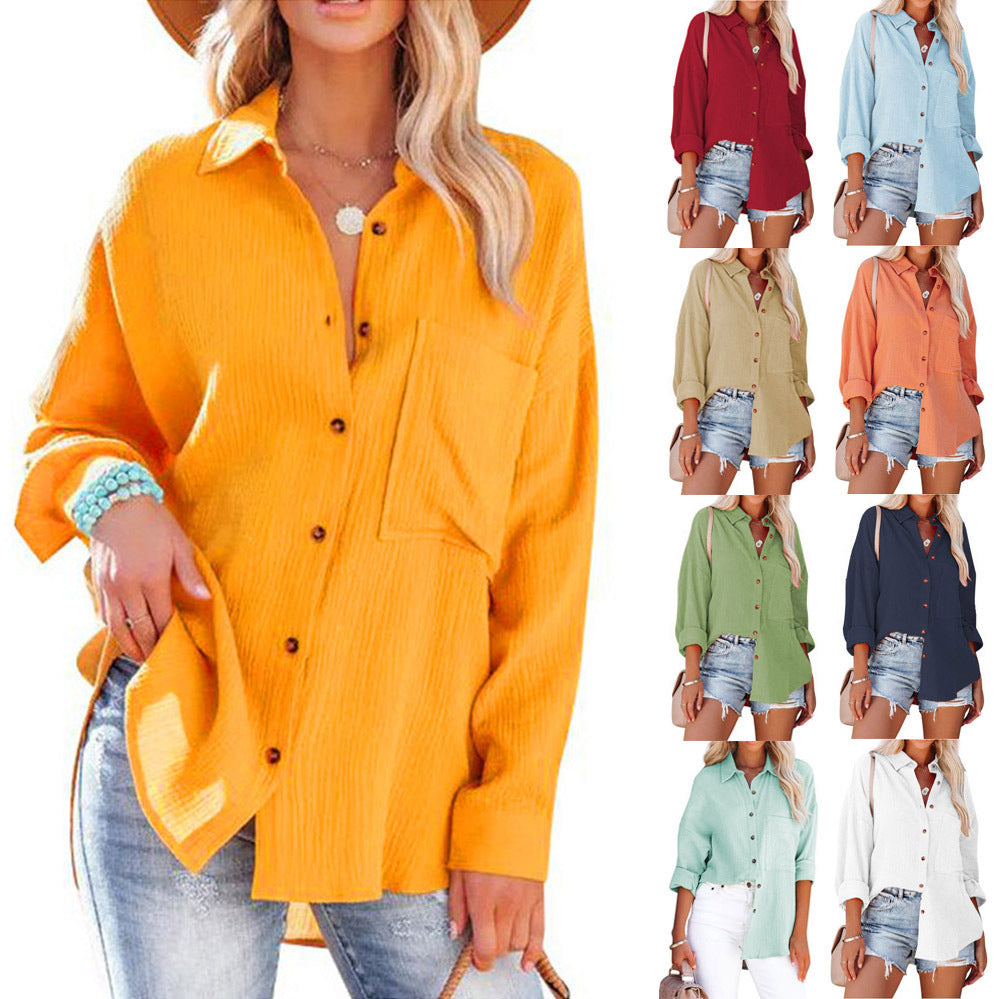 Women's loose shirt with button placket and chest pocket Fashion Glam