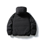 Unisex Boxy padded hoodie jacket with drawstring, snap button placket, and arm pocket Fashion Glam
