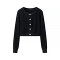 Women's Short Plush Cardigan with Sparkling Heart Buttons and Round Neck Fashion Glam