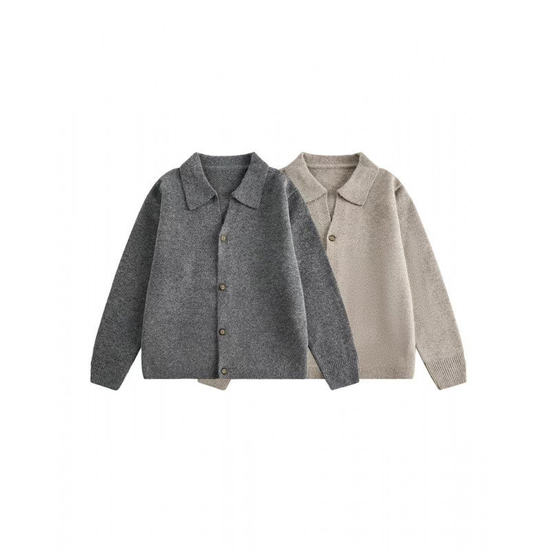 Unisex Boxy Knit Cardigan with Shirt Collar and Continuous Button Placket Fashion Glam
