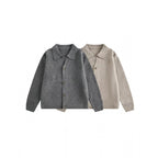 Unisex Boxy Knit Cardigan with Shirt Collar and Continuous Button Placket Fashion Glam