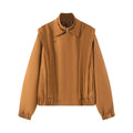 Women's short bomber-style jacket with stand-up collar and asymmetrical snap button placket Fashion Glam