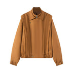 Women's short bomber-style jacket with stand-up collar and asymmetrical snap button placket Fashion Glam