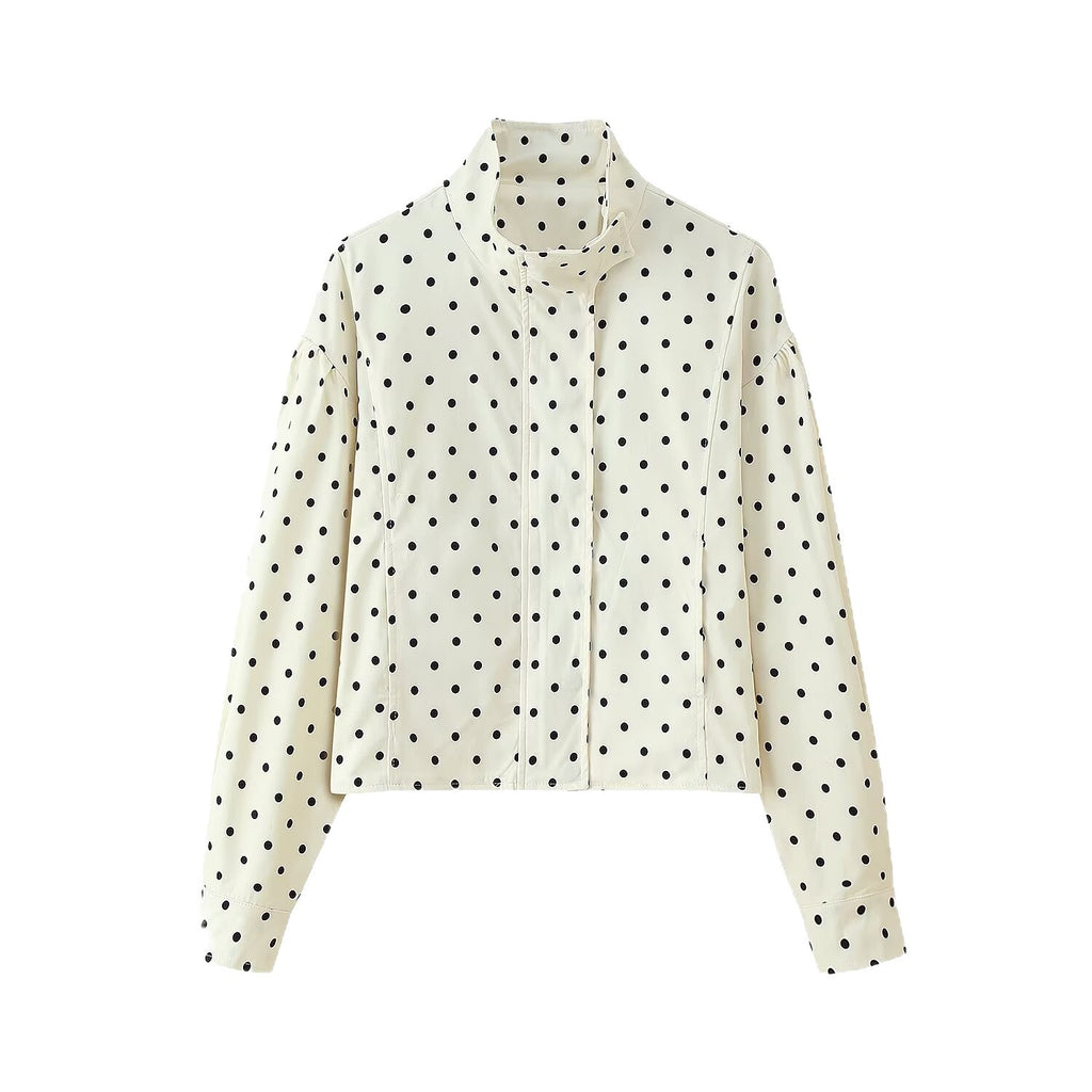 Women's short jacket with stand-up collar, boxy cropped cut and polka dot print Fashion Glam