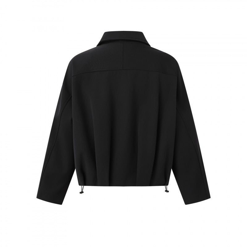 Unisex Short cut boxy zip blouson jacket with shirt collar, drawstring hem and snap button pockets Fashion Glam