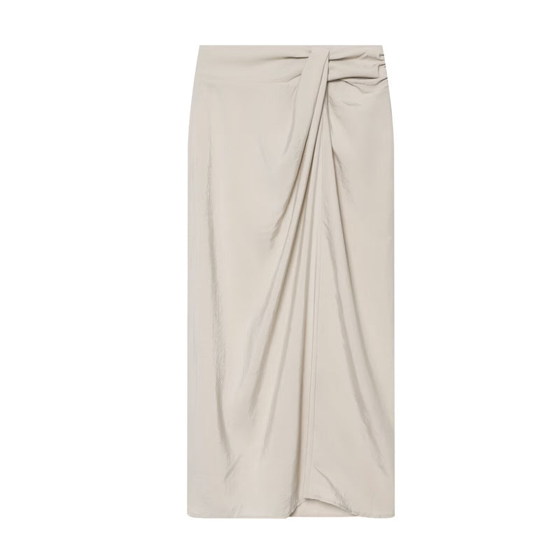 Women's Draped Midi Skirt with Gathering and Wrap Look Fashion Glam