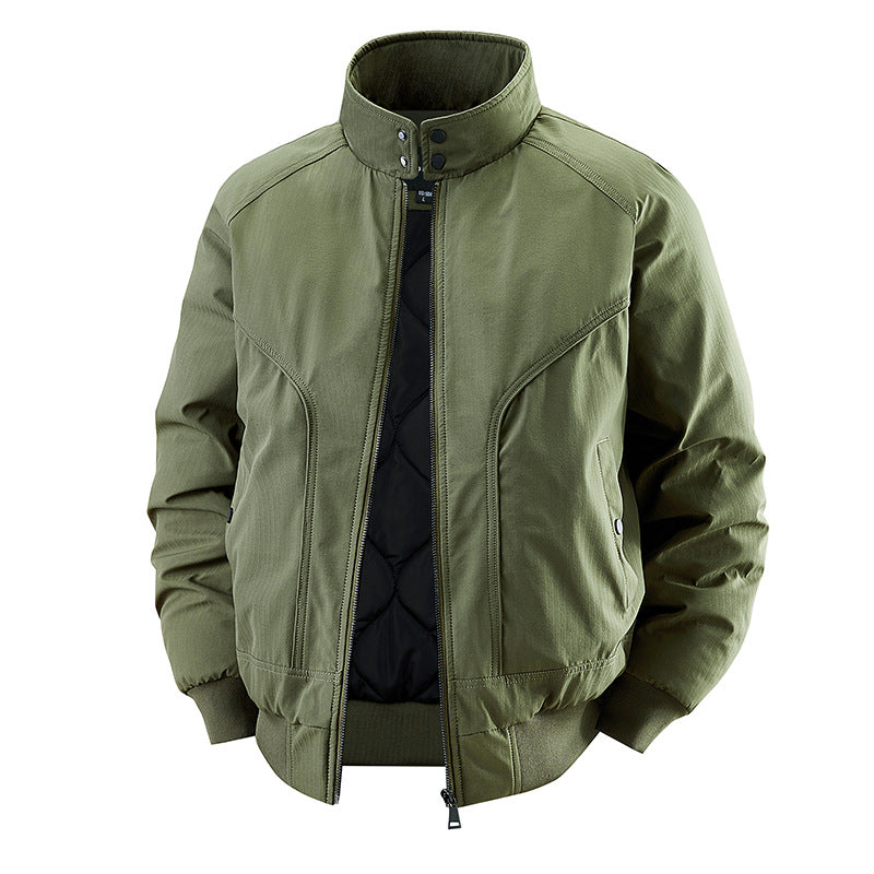 Men's windproof quilted bomber jacket with stand collar, ribbed cuffs, and padded lining Fashion Glam