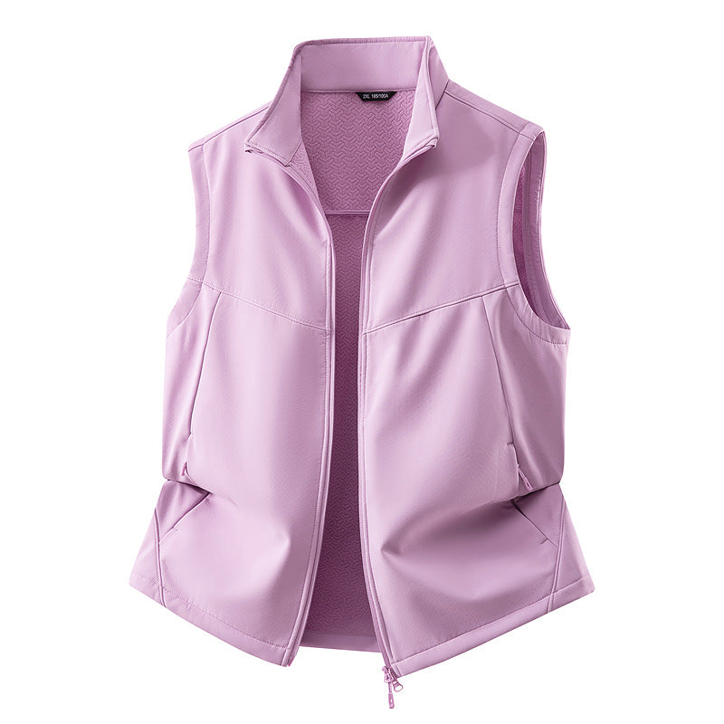 Women's Sleeveless Softshell Vest with Stand-Up Collar, Stretch Lining and Two-Way Zipper Fashion Glam