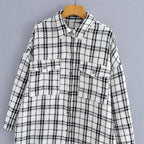 Women's Checked Boucle Shirt Jacket in Oversized Shacket Style with Chest Pockets Fashion Glam