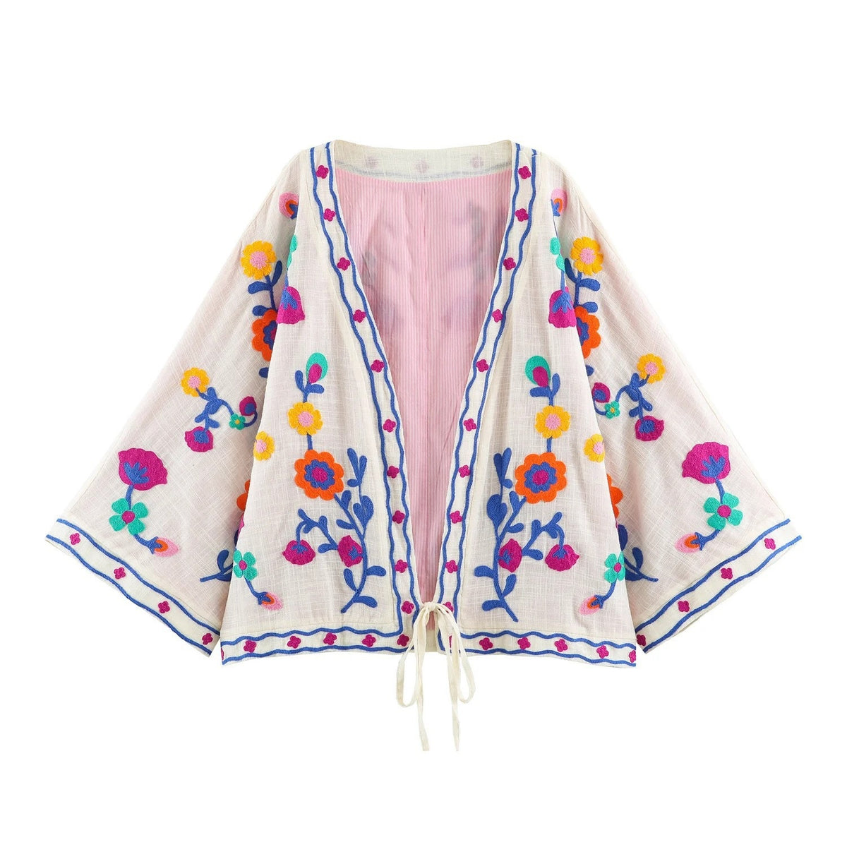 Women's embroidered kimono cardigan with floral embroidery Fashion Glam