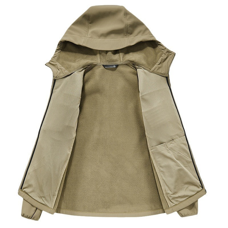 Men's Thermo Softshell Jacket with Sherpa Lining, Hood and Concealed Zipper Pockets Fashion Glam