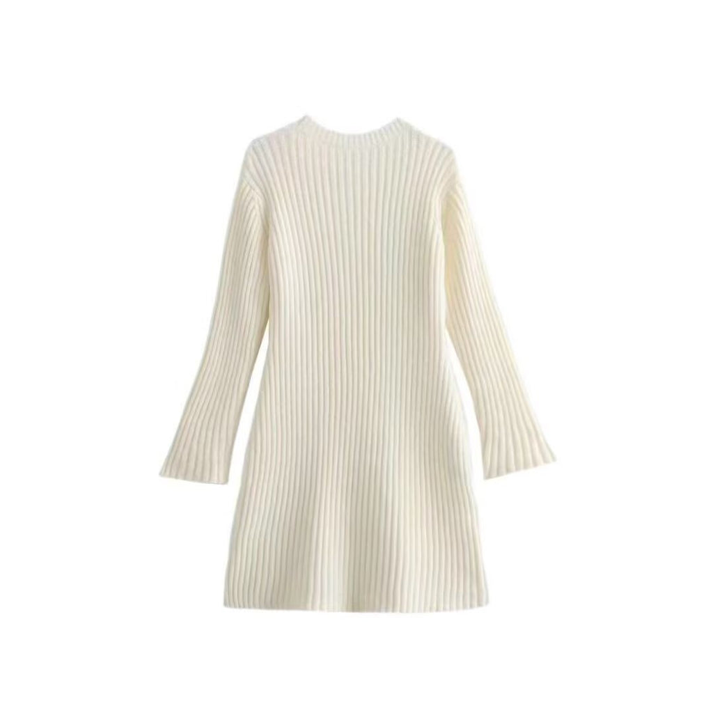 Women's Ribbed Knit Dress with Flared A-Line and Wide Cuffs Fashion Glam