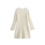 Women's Ribbed Knit Dress with Flared A-Line and Wide Cuffs Fashion Glam
