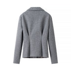 Women's Two-Piece Tailored Wool Suit with Textured Shoulder Blazer and Pleated Midi Skirt Fashion Glam