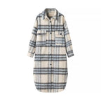 Women's checked longline faux fur overcoat with patch breast pockets Fashion Glam