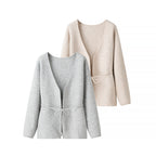 Women Oversize Wrap Cardigan with Balloon Sleeves and Waist Tie Fashion Glam