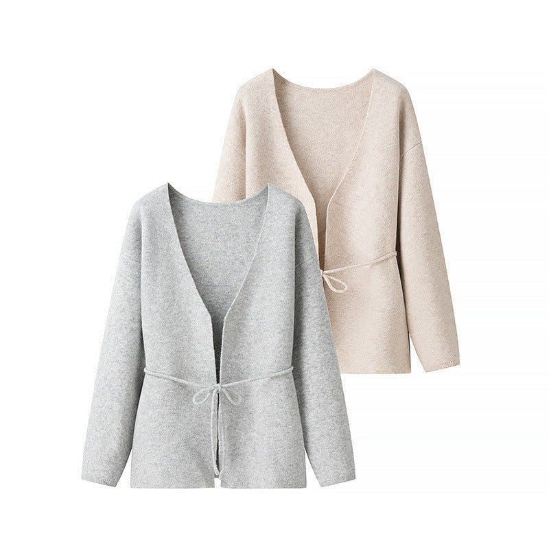 Women Oversize Wrap Cardigan with Balloon Sleeves and Waist Tie Fashion Glam