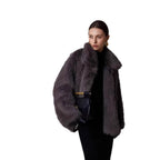 Ladies Short Boxy Faux Fur Jacket with Extra Soft High Pile and Voluminous Shawl Collar Fashion Glam