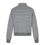 Unisex Striped Zip Hoodie with Troyer Collar, Chest Print, and Zipper Pockets Fashion Glam