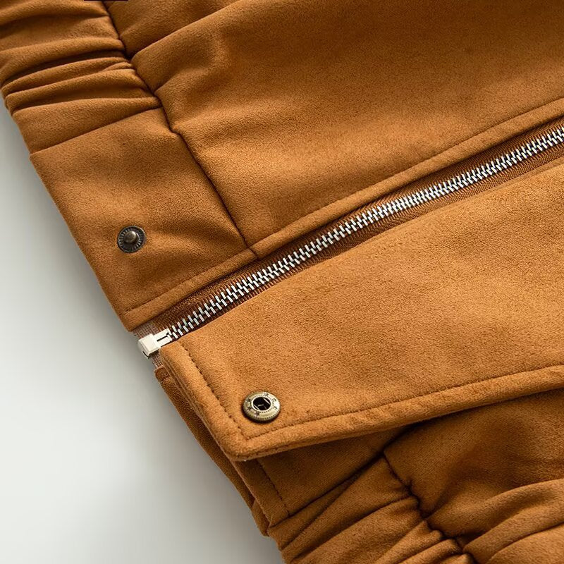 Women's short bomber-style jacket with stand-up collar and asymmetrical snap button placket Fashion Glam