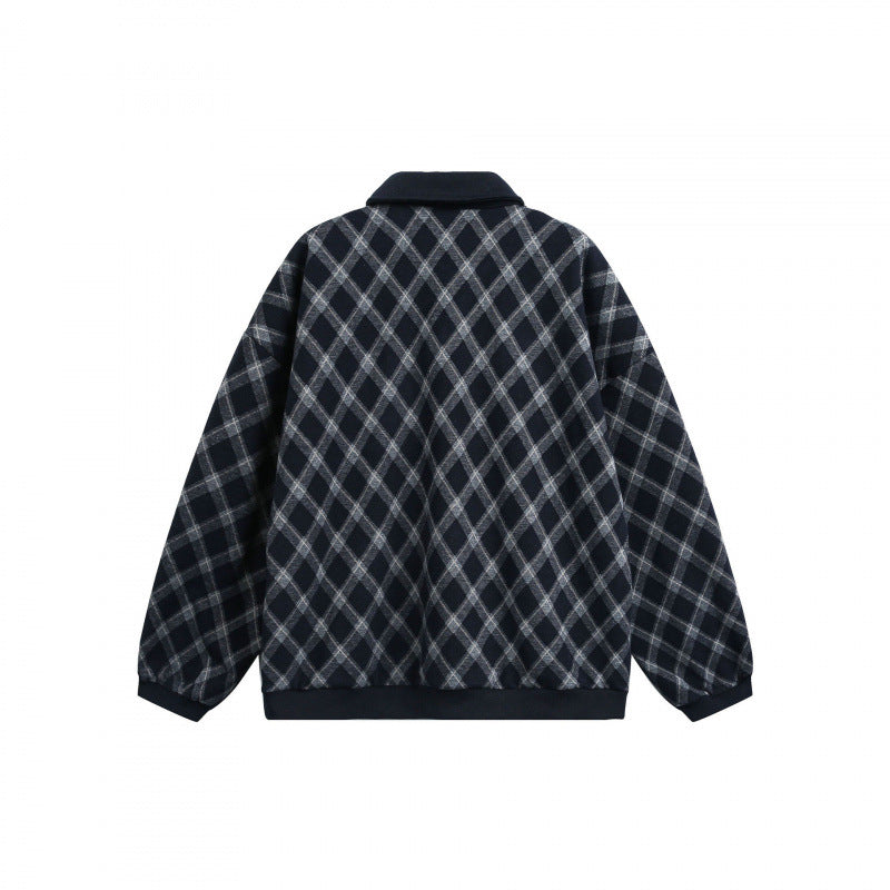 Unisex Oversize Polo-Halfzip-Pullover with Argyle Structure Fashion Glam