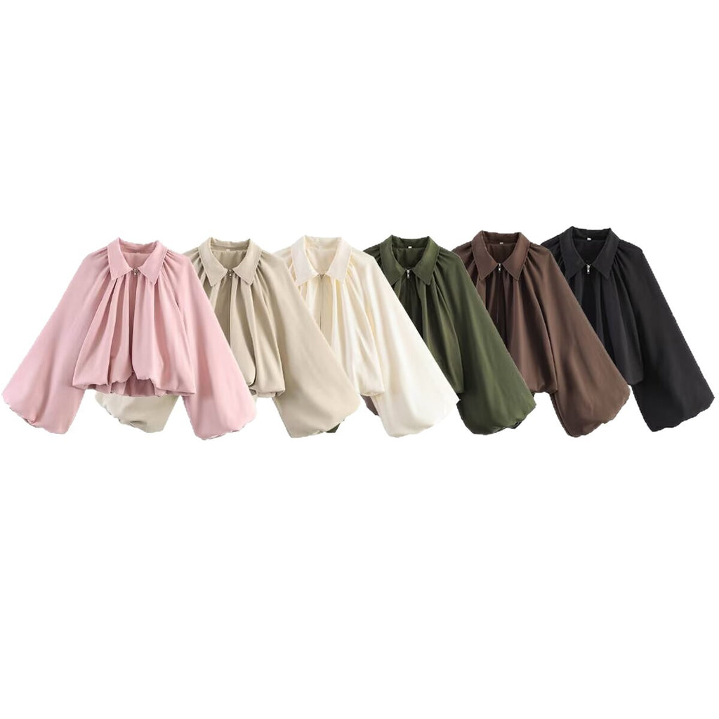 Women’s short jacket with oversized balloon sleeves and zipper Fashion Glam