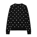 Women's Dotted Knit Cardigan with Round Neck and Button Placket Fashion Glam