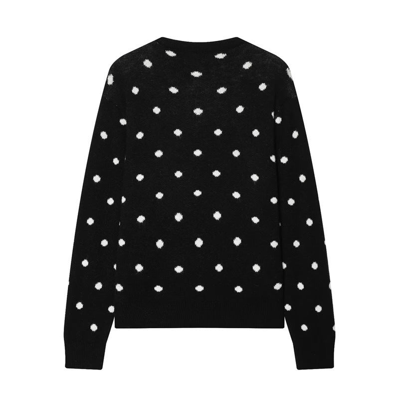 Women's Dotted Knit Cardigan with Round Neck and Button Placket Fashion Glam