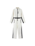 Women's Utility Overall with Waist Belt, Zippers and Stand-Up Collar Fashion Glam