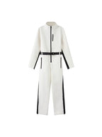 Women's Utility Overall with Waist Belt, Zippers and Stand-Up Collar Fashion Glam