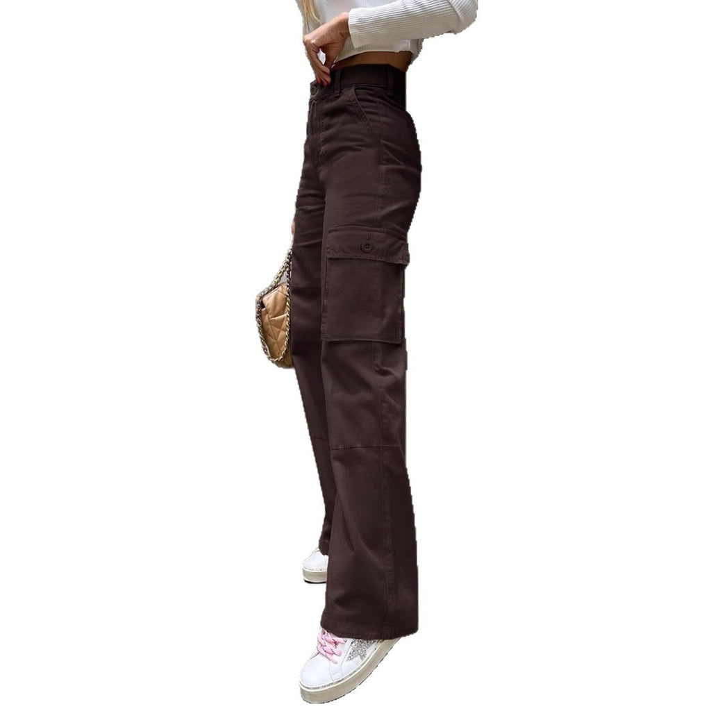 Women's High-Waist Utility Cargo Pants with Wide Leg and Knee Panels Fashion Glam