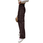 Women's High-Waist Utility Cargo Pants with Wide Leg and Knee Panels Fashion Glam