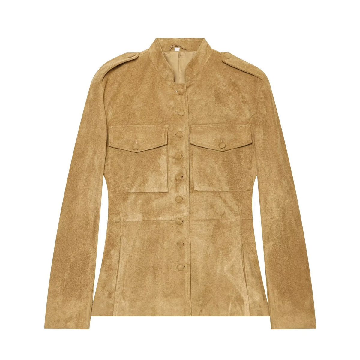 Women's suede military-style jacket with stand-up collar Fashion Glam