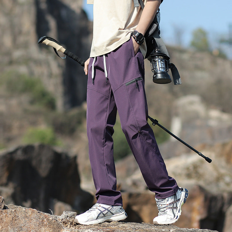 Men's Technical Trekking Pants with Zipper Pockets and Drawstring Waist Fashion Glam