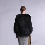 Women Long-Pile Faux Fur Coat with Open Front and Elegant Silhouette Fashion Glam