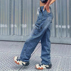 Women's cargo jeans in baggy look with high waist, drawstring and flap pockets Fashion Glam