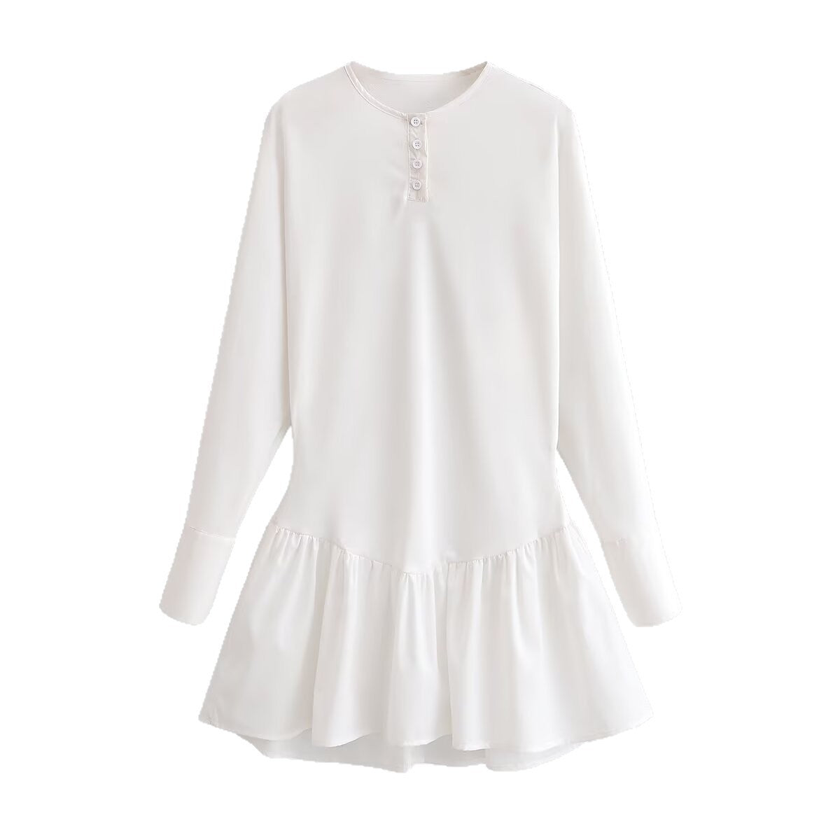 Women Loose Long Sleeve Tunic Dress with Henley Button Placket and Tiered Skirt Fashion Glam