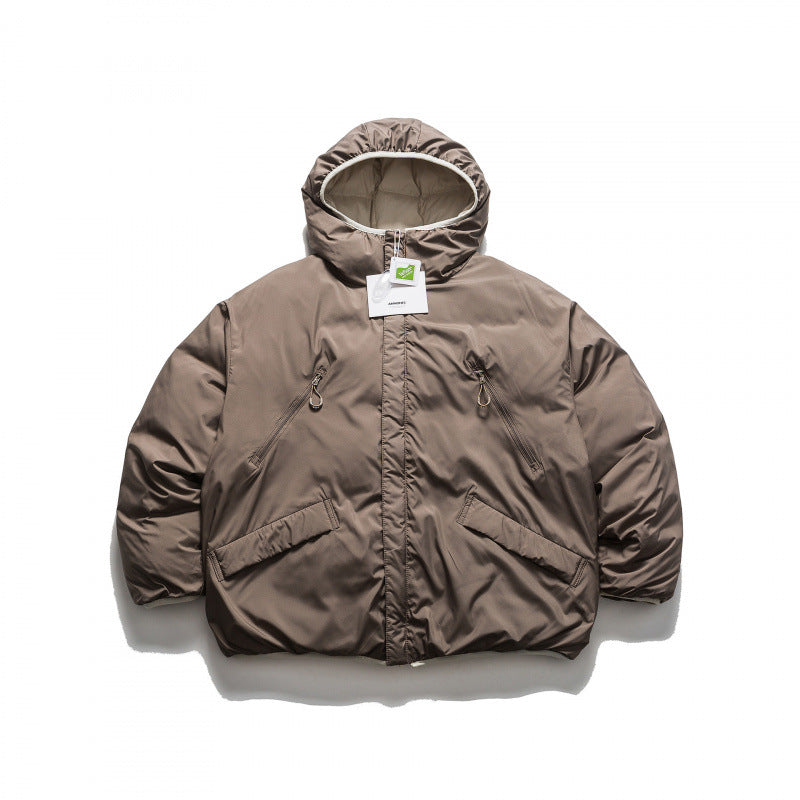 Unisex Short Boxy Puffer Jacket with Oversized Hood, Concealed Front Placket and Zipper Pockets Fashion Glam