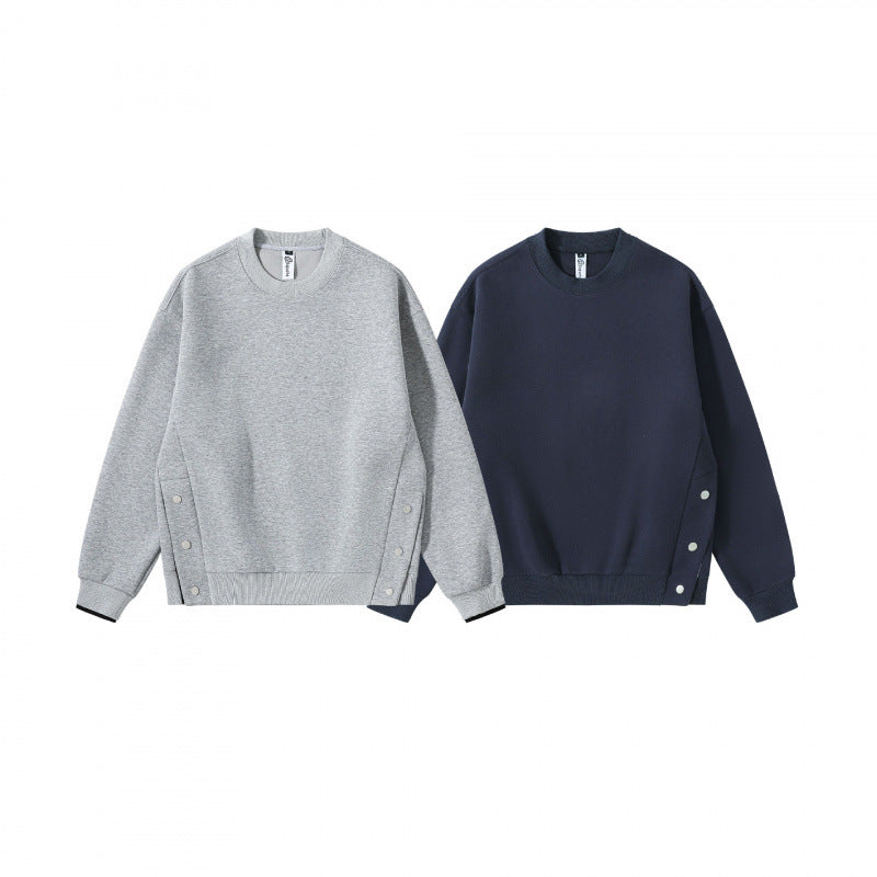 Unisex Oversize Sweatshirt with side snap button plackets, ribbed cuffs and round neck Fashion Glam