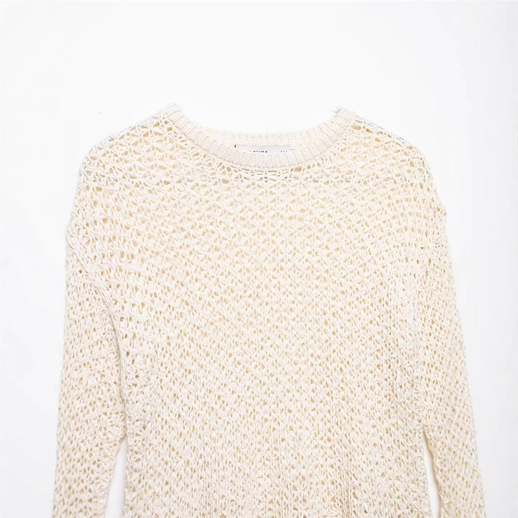 Women's loosely knitted lace pullover with ruffled hem and flared sleeves Fashion Glam