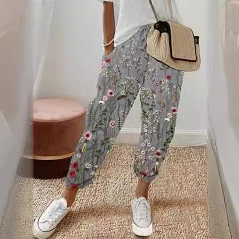 Women's linen jogger pants with drawstring, loose tapered fit and rolled hems Fashion Glam