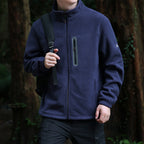 Men's Thermal Microfleece Outdoor Jacket with Stand-Up Collar, Waterproof Chest Zip Pocket Fashion Glam