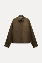 Women's Boxy Cropped Shirt Jacket with Patch Chest Pockets Fashion Glam