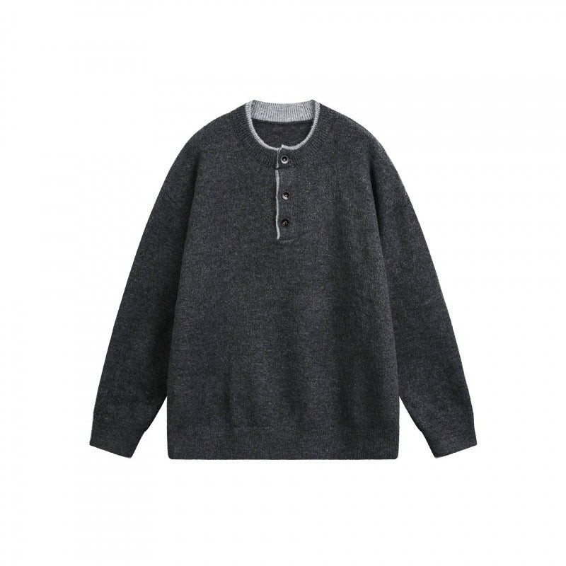 Unisex Chunky Knit Henley Sweater with Half Button Placket and Ribbed Neckline Fashion Glam